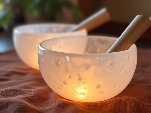 Crystal singing bowls used for a sound bath.
